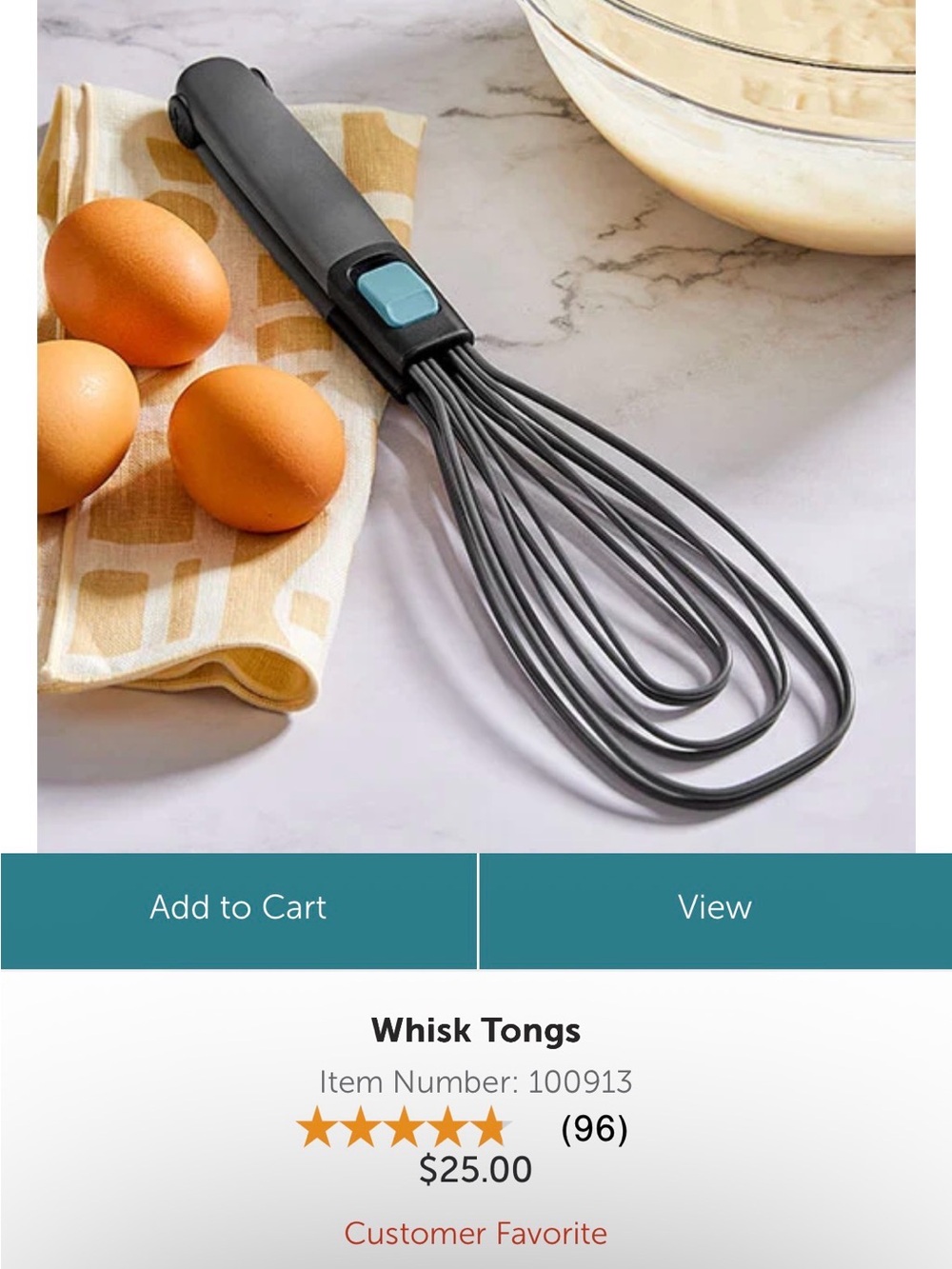 Pampered Chef Gray Whisk Tongs with Blue Accent